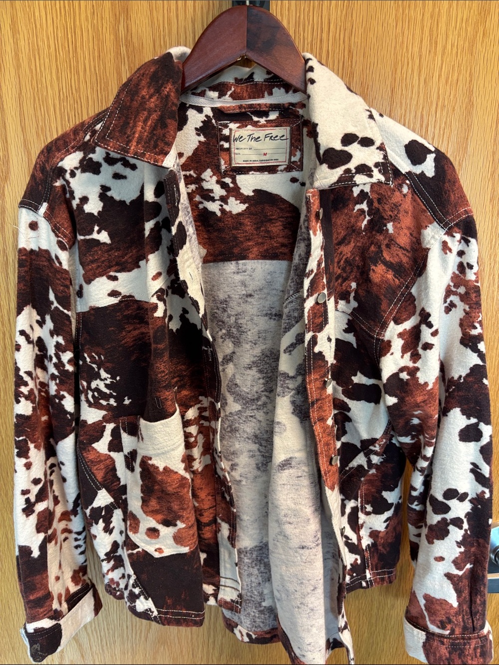 We The Free Brown & Cream Cow-Pattern Shirt Jacket